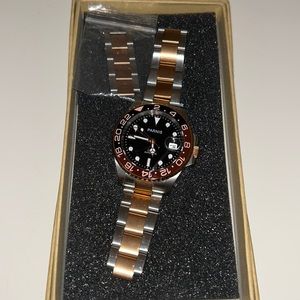 40mm Classy Parnis Watch. Black, Silver, and Rose Gold. Comes with extra links.